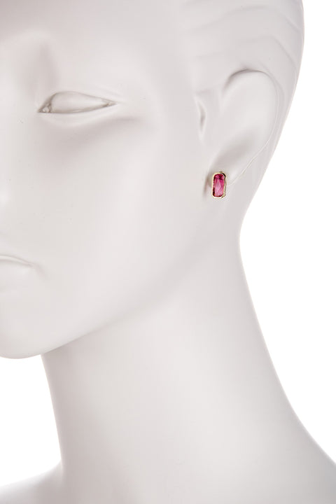 Raspberry Crystal Rectangle Stud Earrings - GF
