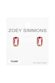 Raspberry Crystal Rectangle Stud Earrings - GF