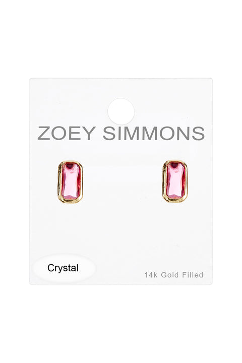 Raspberry Crystal Rectangle Stud Earrings - GF
