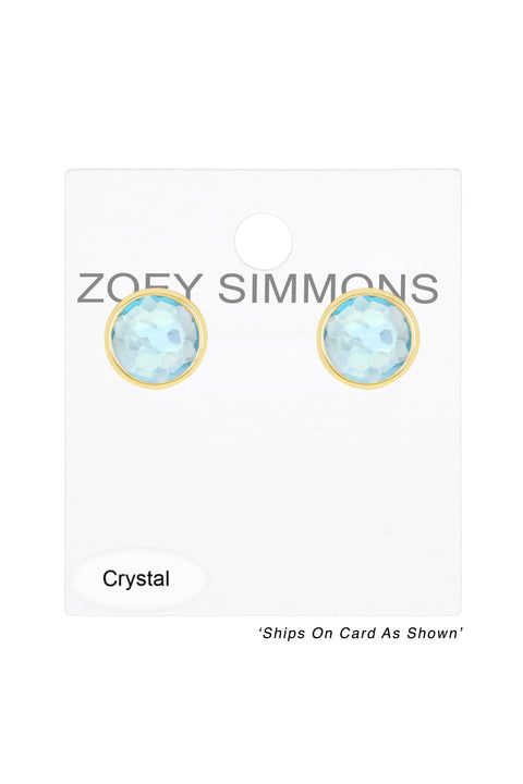 Sky Blue Crystal 8mm Post Earrings In Gold - GF