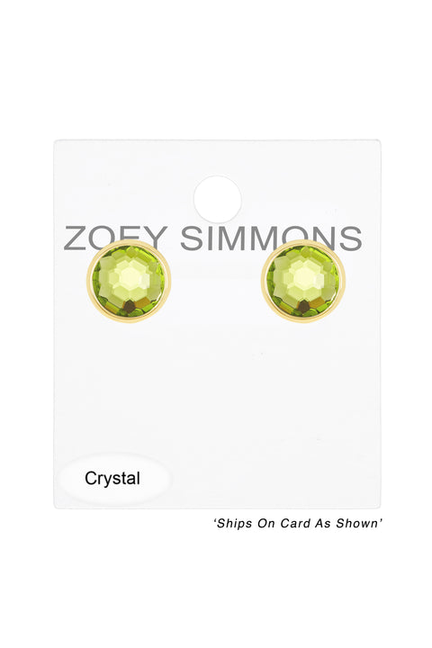 Peridot Crystal 8mm Post Earrings In Gold - GF