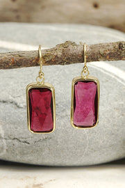 Raspberry Crystal Rectangle Earrings In Gold - GF