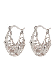 Floral Filigree Lever Back Hoop Earrings - SF