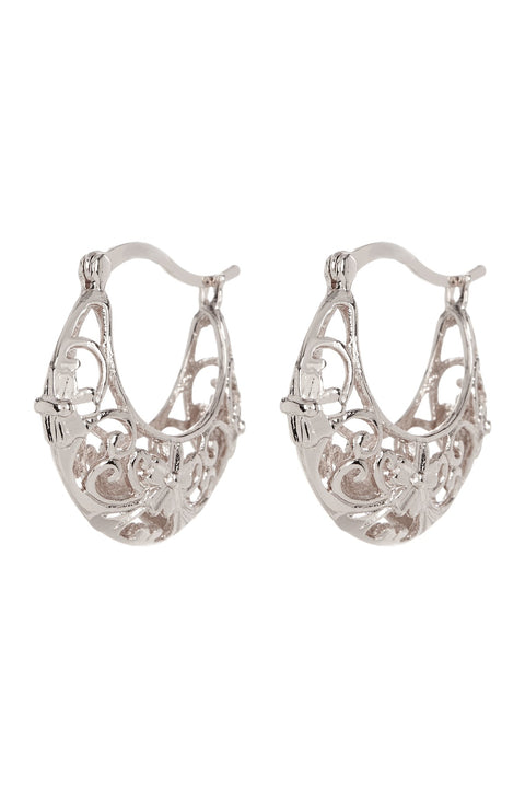 Floral Filigree Lever Back Hoop Earrings - SF