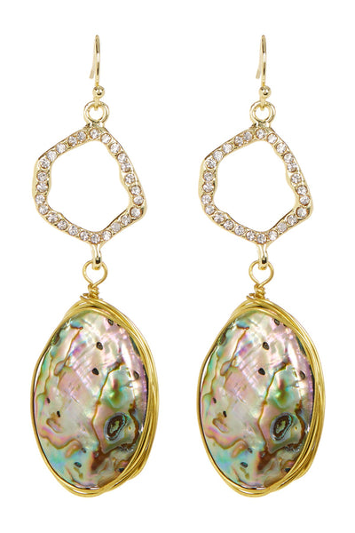 Abalone Shell Wire Wrapped Vintage Drop Earrings - GF