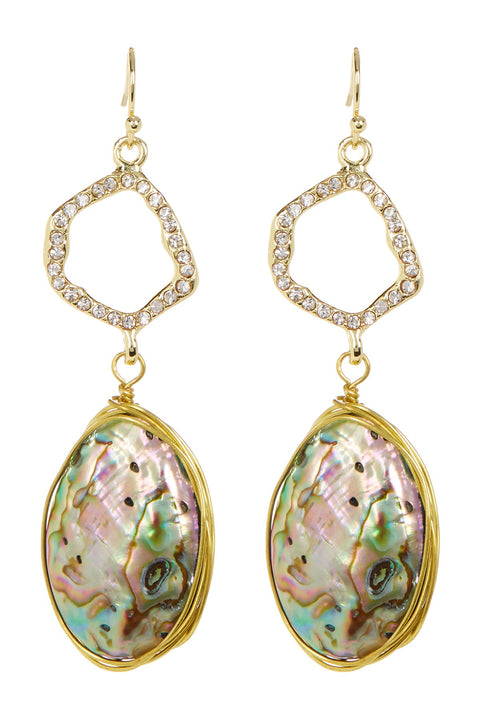 Abalone Shell Wire Wrapped Vintage Drop Earrings - GF