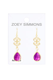 Amethyst & Lotus Drop Earrings - GF