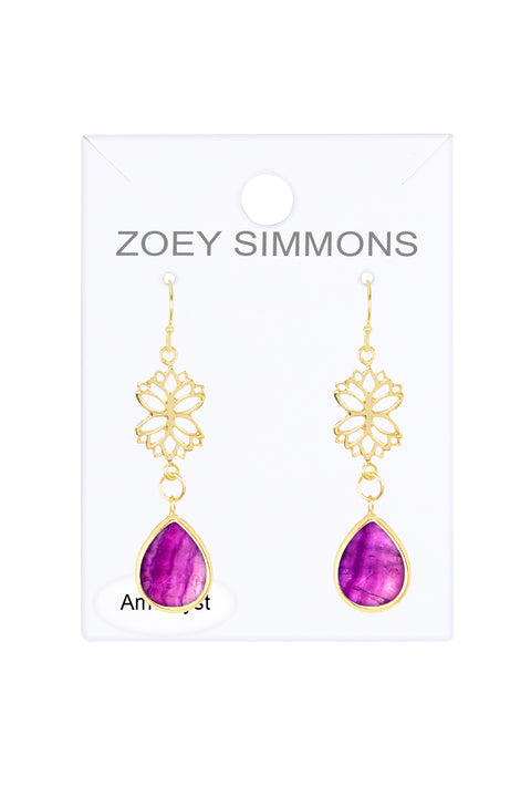 Amethyst & Lotus Drop Earrings - GF