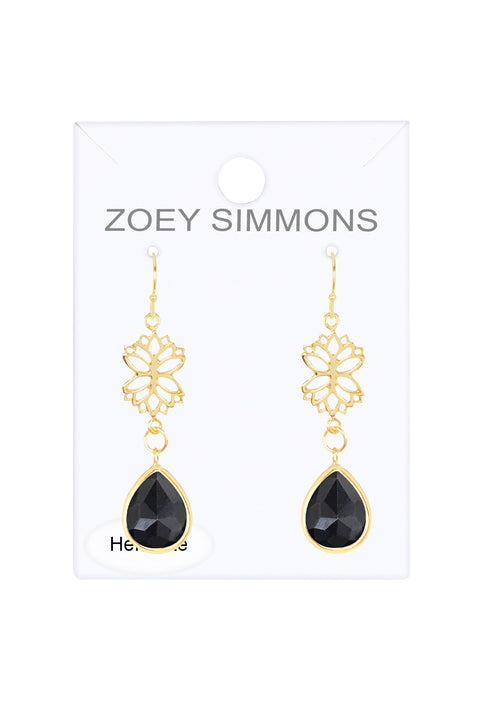 Hematite & Lotus Drop Earrings - GF