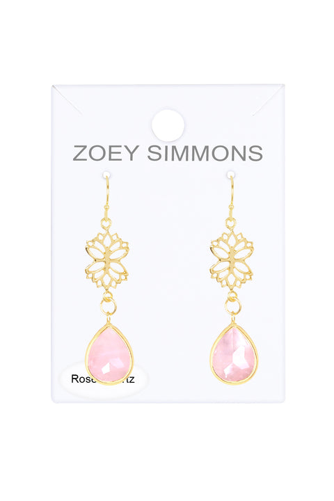 Rose Quartz & Lotus Drop Earrings - GF