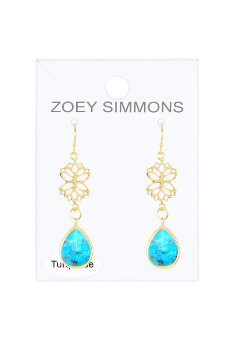 Stabilized Turquoise & Lotus Drop Earrings - GF