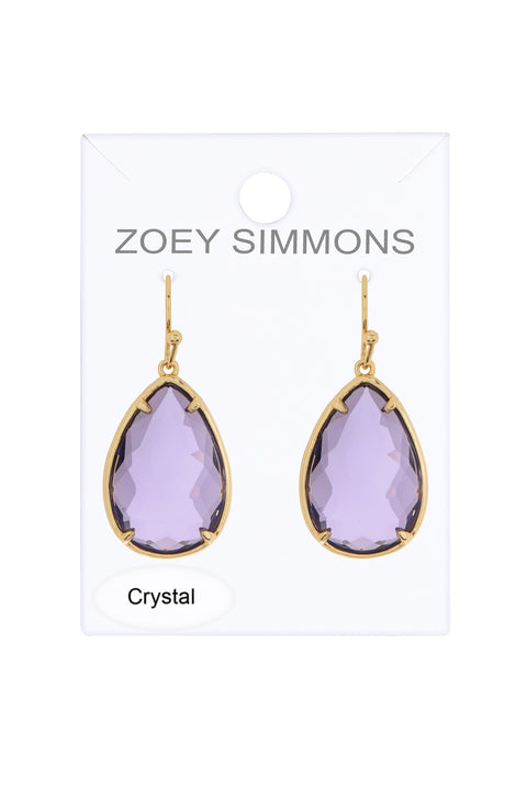 Lavender Crystal Pear Cut Drop Earrings In Gold - GF