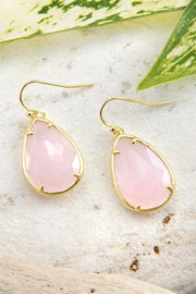 Rose Crystal Pear Cut Drop Earrings In Gold - GF