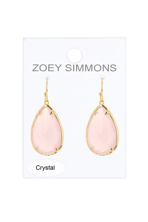 Rose Crystal Pear Cut Drop Earrings In Gold - GF