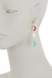 Amazonite Crystal & Raspberry Crystal Drop Earrings - GF