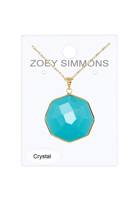 Amazonite Crystal Fancy Cut Octagon Pendant Necklace - GF