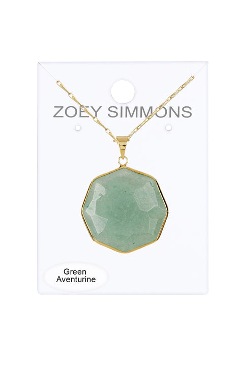 Green Aventurine Fancy Cut Octagon Pendant Necklace - GF