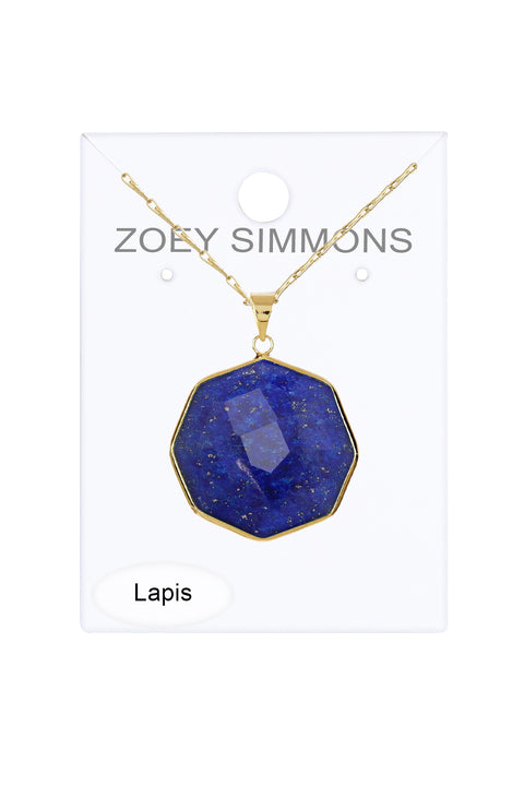 Lapis Fancy Cut Octagon Pendant Necklace - GF