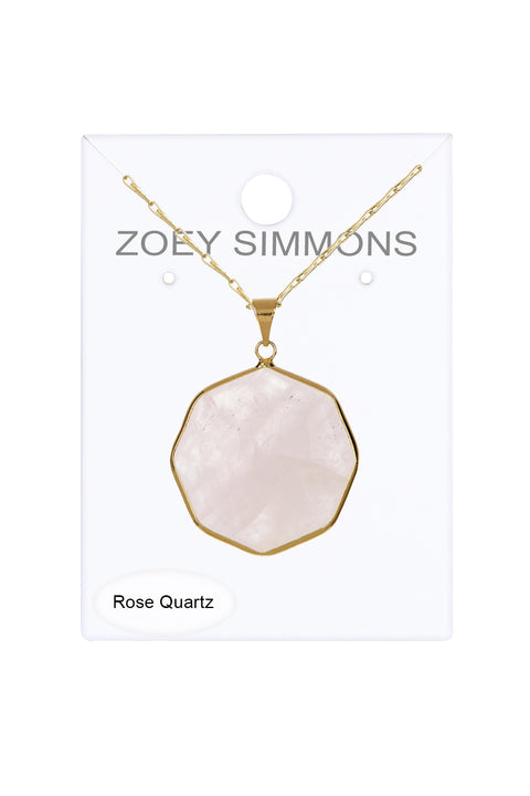 Rose Quartz Fancy Cut Octagon Pendant Necklace - GF