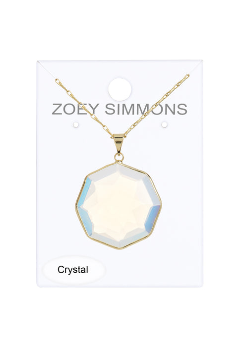 Moonstone Crystal Octagon Pendant Necklace - GF