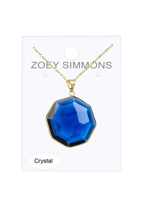 London Blue Crystal Fancy Cut Octagon Pendant Necklace - GF
