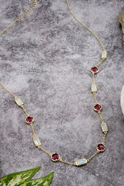 Raspberry & Moonstone Crystal Station Necklace - GF