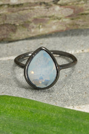 Moonstone Crystal Ring In Gunmetal - SF