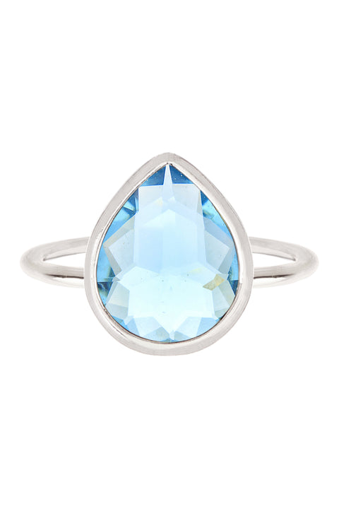 Sky Blue Crystal Teardrop Ring - SF