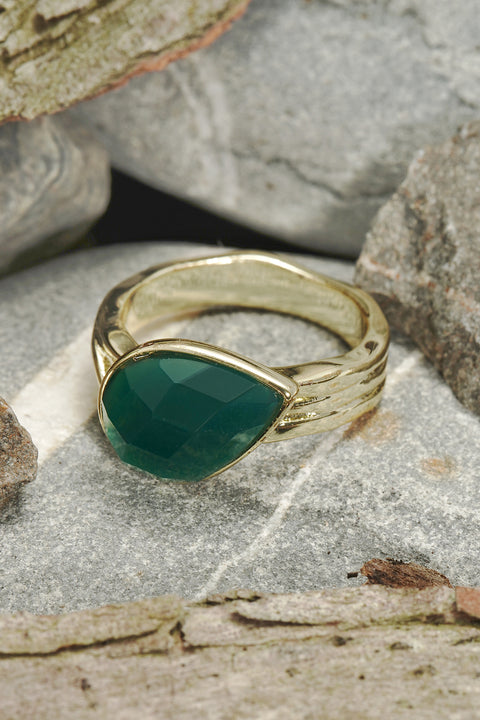 Green Chalcedony Crystal Ring - GF