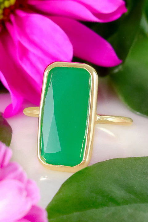 Green Chalcedony Crystal Bar Ring - GF