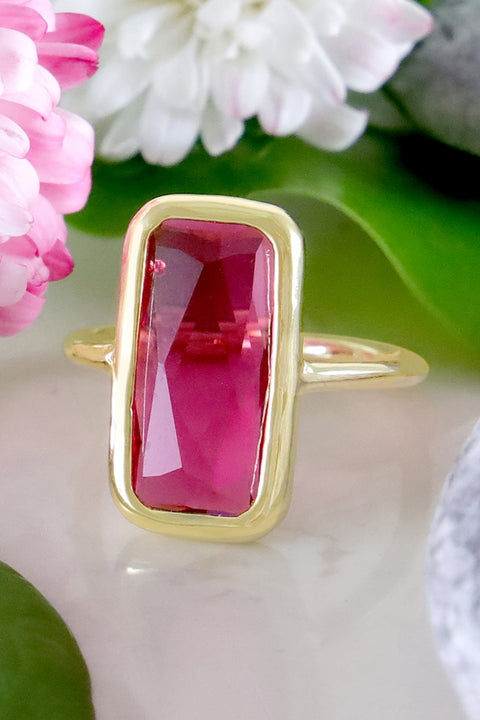 Raspberry Crystal Rectangle Ring - GF