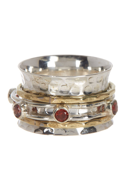 Hammered Spinner Ring In Garnet CZ - SF