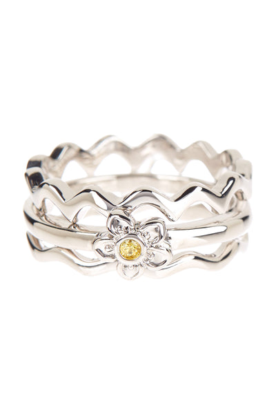 Cubic Zirconia Flower Stack Ring Set - SF