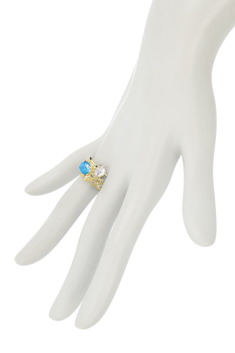 Blue Cat's Eye & CZ Stack Ring Set - GF