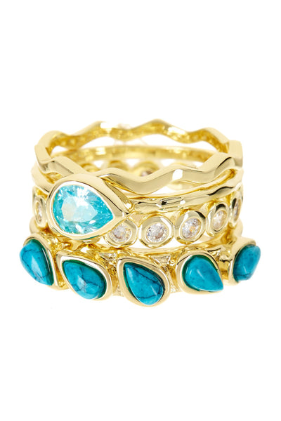 Turquoise & CZ Stack Ring Set - GF