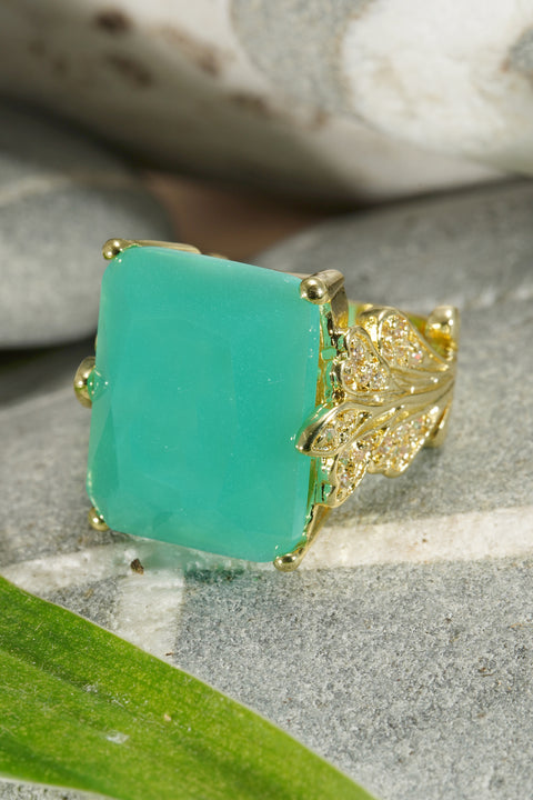 Amazonite Crystal & CZ Garden Ring - GF