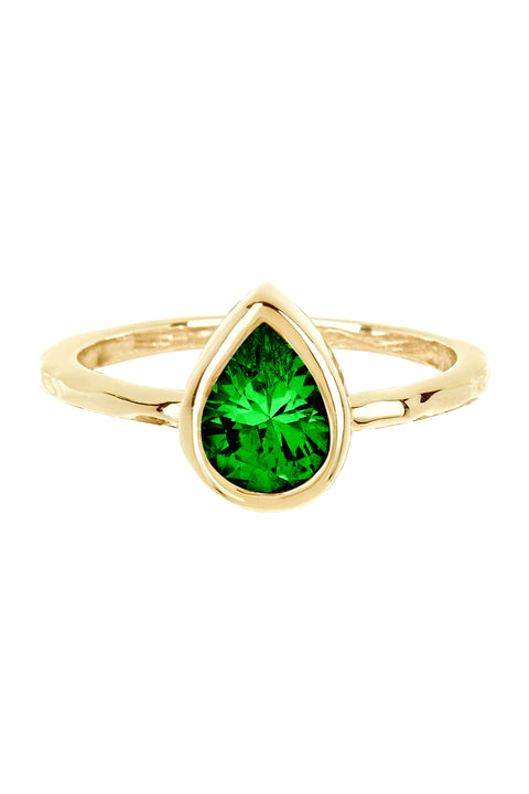 Emerald Cubic Zirconia Pear Shaped Ring - GF