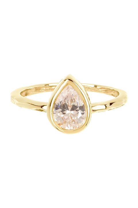 White CZ Cubic Zirconia Pear Shaped Ring - GF