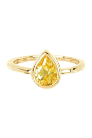 Yellow CZ Cubic Zirconia Pear Shaped Ring - GF