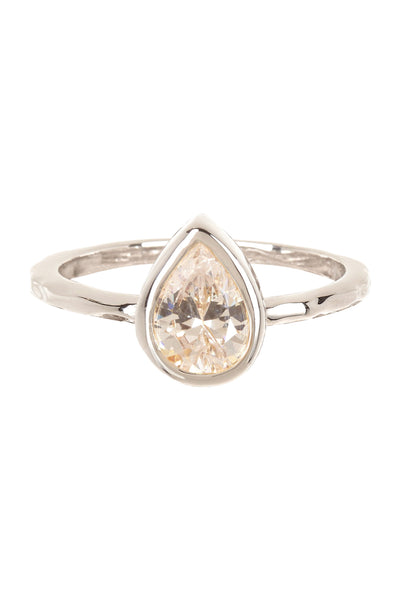 White CZ Cubic Zirconia Pear Shaped Ring - SF