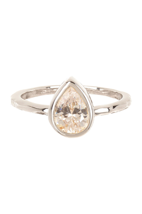 White CZ Cubic Zirconia Pear Shaped Ring - SF