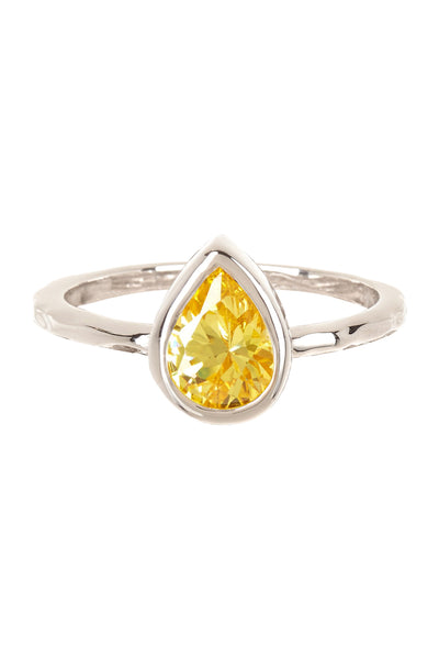 Yellow CZ Cubic Zirconia Pear Shaped Ring - SF