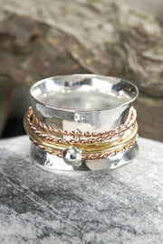 Tri-Tone Hammered Spinner Ring - SF