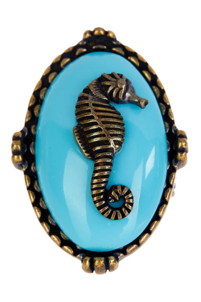 Created Turquoise & Seahorse Statement Ring - AG