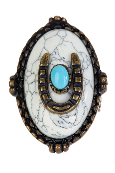 Howlite & Turquoise Howlite Horseshoes Statement Ring - AG