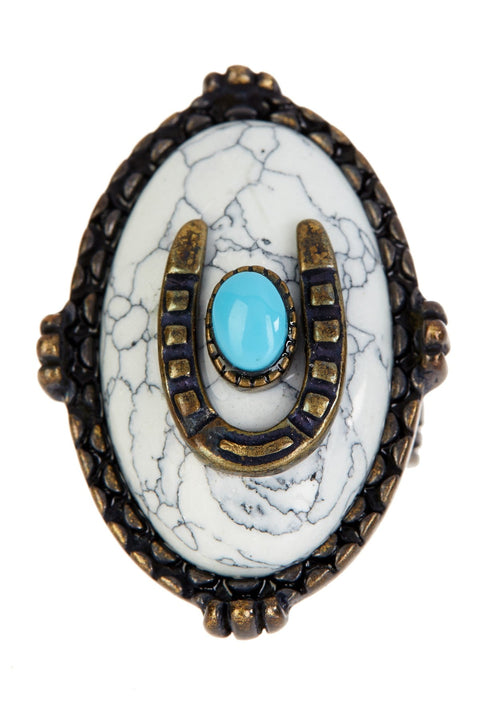 Howlite & Turquoise Howlite Horseshoes Statement Ring - AG