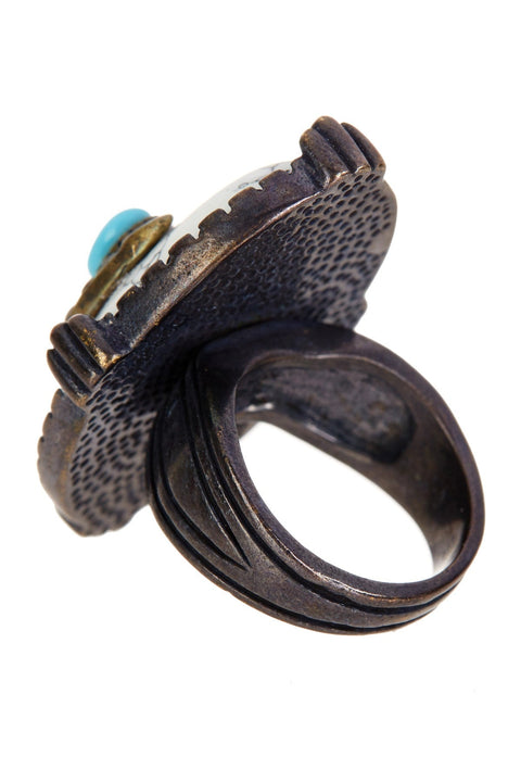 Howlite & Turquoise Howlite Horseshoes Statement Ring - AG