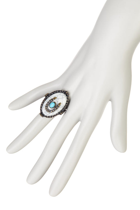 Howlite & Turquoise Howlite Horseshoes Statement Ring - AG