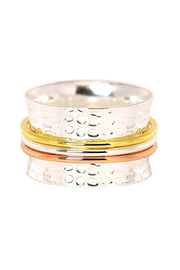 Hammered Tri Color Spinner Ring - SF