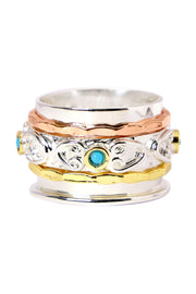 Turquoise Silver Bali Spinner Ring - SF
